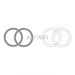 两个绑定的结婚戒指灰色设置图标