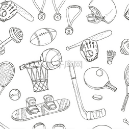 橄榄球奖杯图片_Sport doodles seamless pattern.