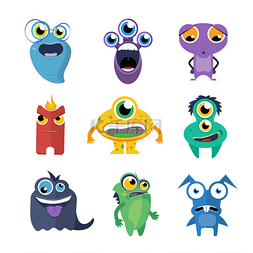 手绘创意漫画图片_Cute monsters vector set in cartoon style