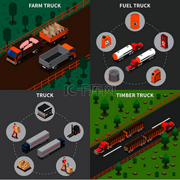 等距商业图片_重型汽车等距概念与卡车用于农场