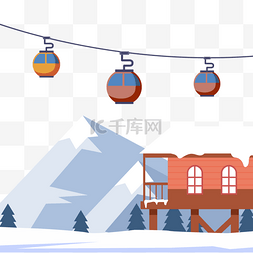 红色天空图片_冬季滑雪场景红色房子