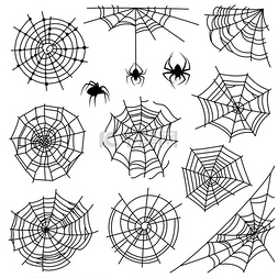 剪影矢量图片ps素材图片_蛛网万圣节单色蜘蛛网和危险蜘蛛