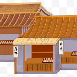 线描风中秋节店铺