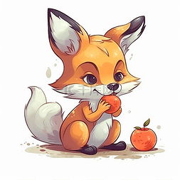 正在吃苹果的小狐狸