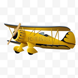 飞机模型插画图片_双翼飞机黄色老式复古