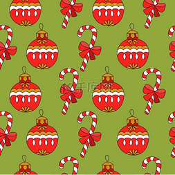 圣诞节活动主题图片_无缝圣诞图案圣诞球和条纹棒棒糖