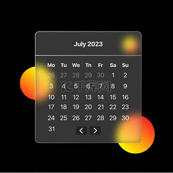 2023年7月日历图片_彩色2023年7月日历黑色玻璃