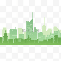 奔跑人员剪影图片_渐变绿色城市高楼大厦天际线剪影