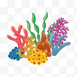 珊瑚贝壳图片_珊瑚热带海底植物风景插画