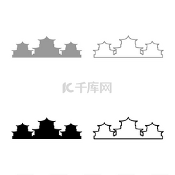 中国传统建筑设置图标灰色黑色矢