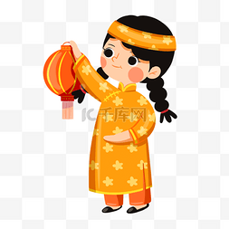 越南春节黄衣拿灯笼的女孩