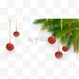红色装饰吊球图片_圣诞节快乐丝带挂球装饰