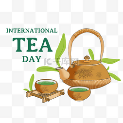 茶图片_国际茶日茶壶茶水杯垫叶子