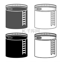 炼油厂容器图片_储油罐加热油图标集灰色黑色矢量