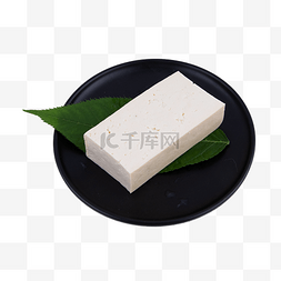 黑盘子图片_豆腐素食绿叶豆制品