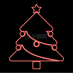 霓虹灯圣诞树红色矢量插图图像平