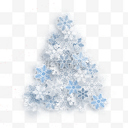 蓝白雪花拼凑成的圣诞树剪纸