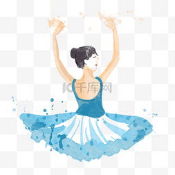 水彩人舞蹈人图片_芭蕾舞演员水彩风格蓝色