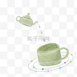 泡茶手绘图片_手绘水彩风创意春天茶叶喝茶泡茶