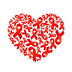 红色丝带填充心脏形状。世界艾滋