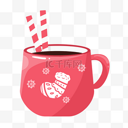 圣诞拐杖棒图片_杯子卡通咖啡杯红色图案