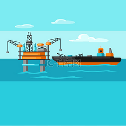 修真动画背景图片_海上石油平台和油轮示意图工业和