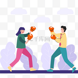 创意比赛海报图片_拳击运动对战男女人物插画