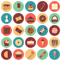 Dessert icon set. Collection of tasty sweets