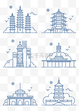 西安城墙兵马俑图片_城市建筑线性图标