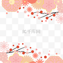 手绘手绘樱花图片_手绘彩色樱花日本春季边框