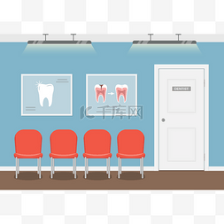 办公室卡通矢量图图片_患者在牙科诊所的候诊室里。建筑
