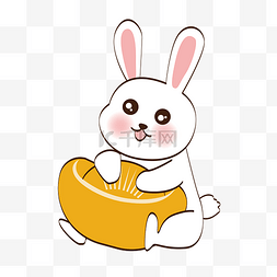 矢量手绘卡通抱着金元宝的小白兔