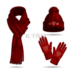 冬季红色针织衫逼真套装带帽子和