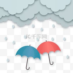 白色圆领t恤图片_剪纸风格天气预报剪纸云朵雨伞