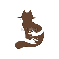 doc图片_Silhouette icon of cat and hands hug. Human a