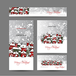 ornament图片_Christmas cards with winter city sketch for y