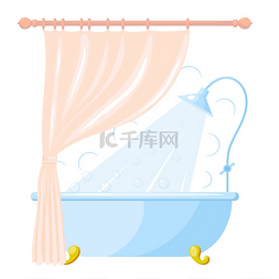 软抄本内页图片_浴室内淋浴盆和窗帘的矢量卡通画