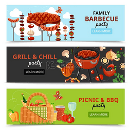 绿色食物插图图片_家庭烧烤派对横幅烧烤横幅由野餐