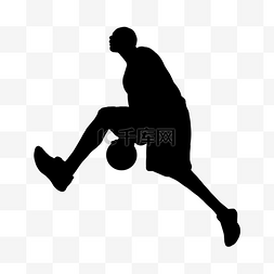 篮球剪影跳起运球的男人