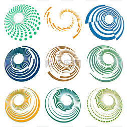 扭曲的图片_一组单色，单色的涡旋，涡旋。形