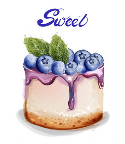 烘焙面包海报图片_甜浆果奶酪蛋糕矢量水彩。美味的