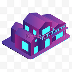 2.5d霓虹夜景城市紫色房屋建筑