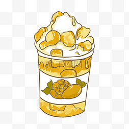 芒果冰夏季饮品手绘插图