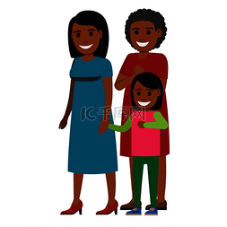 矢量妈妈孩子图片_可爱的非洲裔美国女孩与她快乐的