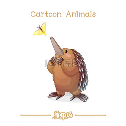 人动物生物图片_ 卡通系列卡通动物︰ 针鼹和蝴蝶