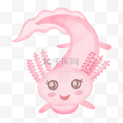 濒危海洋动物图片_蝾螈水彩可爱动物粉红色游泳