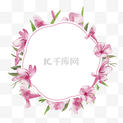 春天海报背景图片_粉色水彩夹竹桃花卉边框