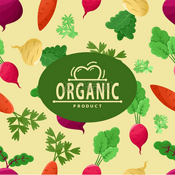 海报蔬菜装饰图片_有机产品标签、甜菜和萝卜、带叶