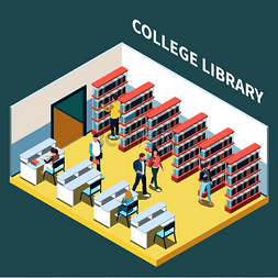 大学研究图片_与学生在大学图书馆学习的等距组