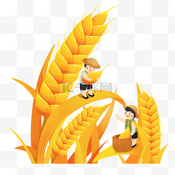 农民收割图片_芒种二十四节气金色稻穗